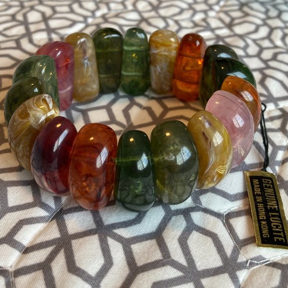 Lucite semi-precious stone stretch Bracelet - Vintage - Picture 1 of 5